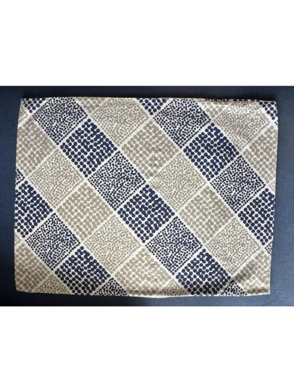 Martha Stewart PAIR Pillowcases Standard Blue Tan White Dots 100% Cotton Bedding